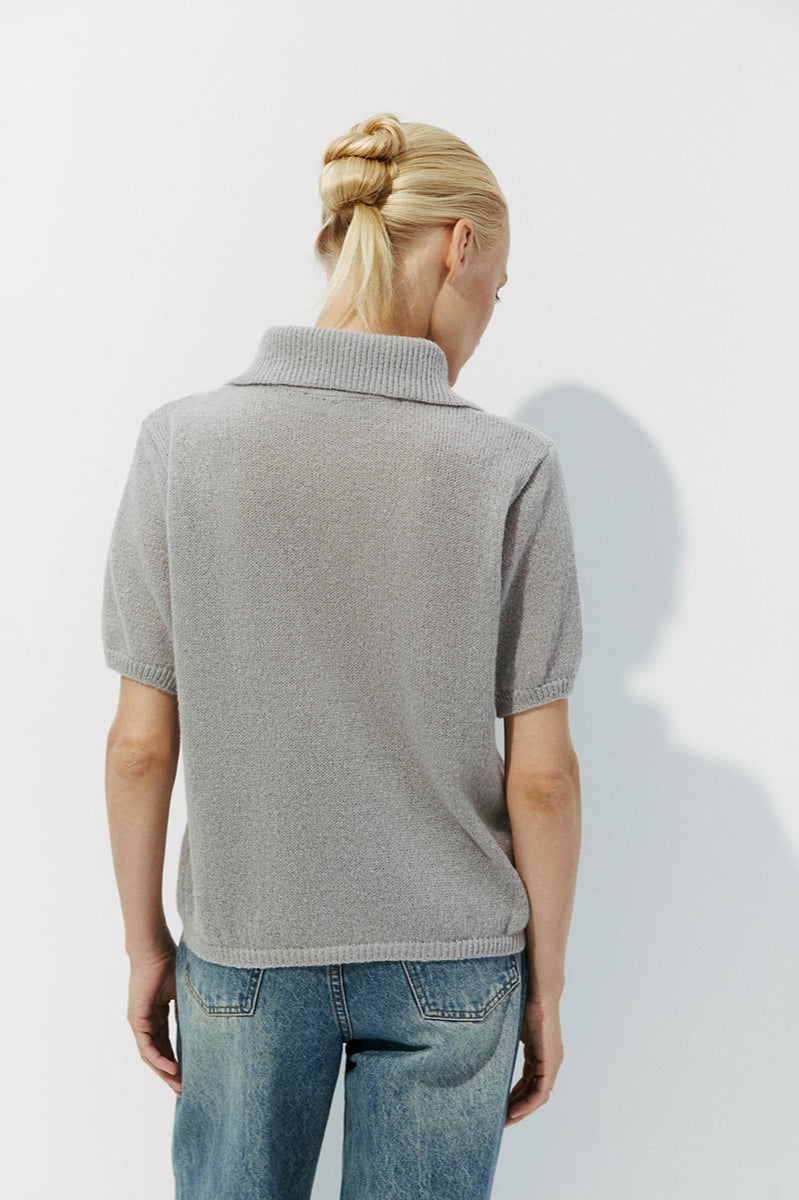 Hollow Polo Neck Knit Sweater