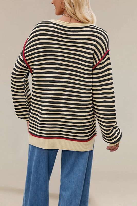 Striped Crew Neck Knitted Sweater