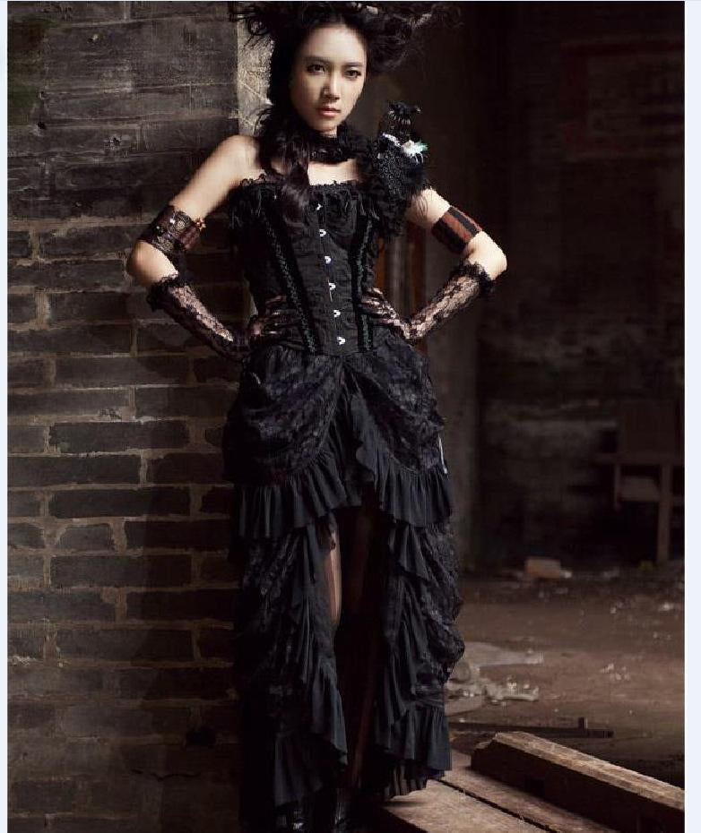 Retro Victorian Lace Up Steam Gothic Long Skirt
