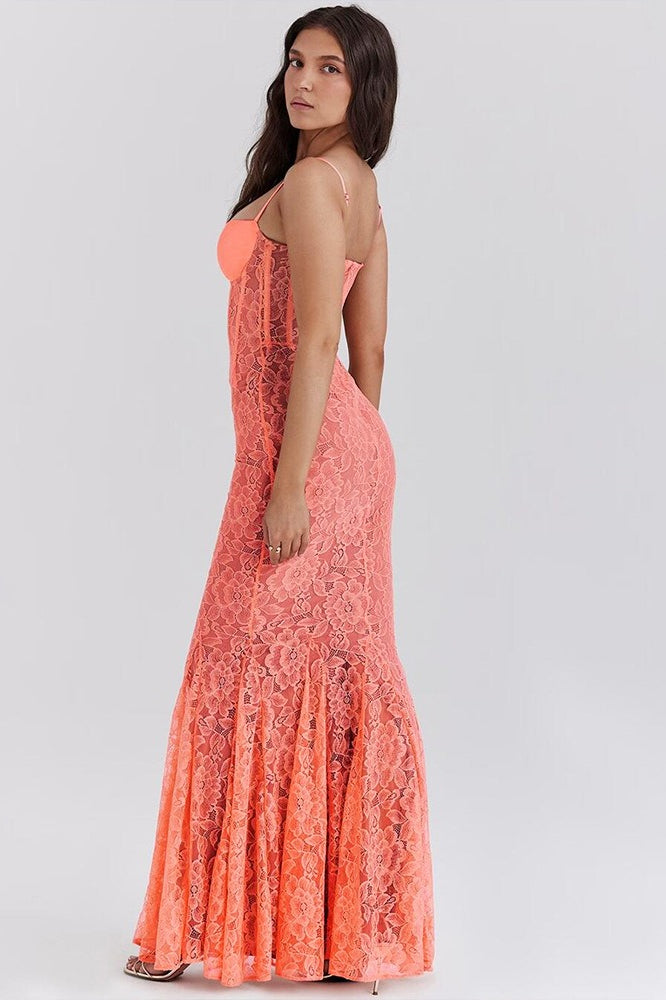 Lace Open Back Spaghetti Strap Maxi Dress