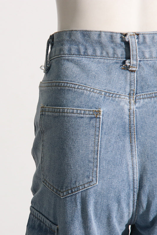 Retro High Waist Pocket Straight Pant