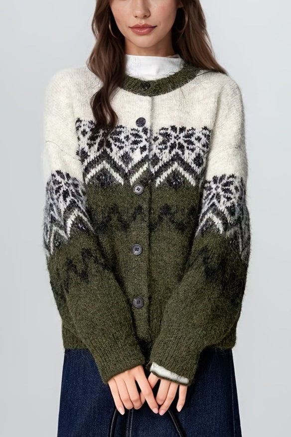 Nordic Holiday Snowflake Jacquard Cardigan