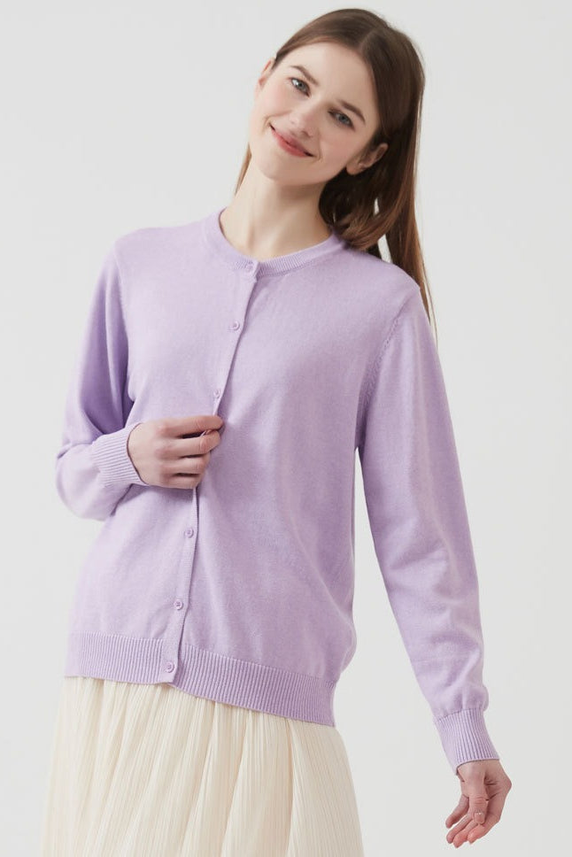 Cotton Crew-Neck Light Knit Cardigan