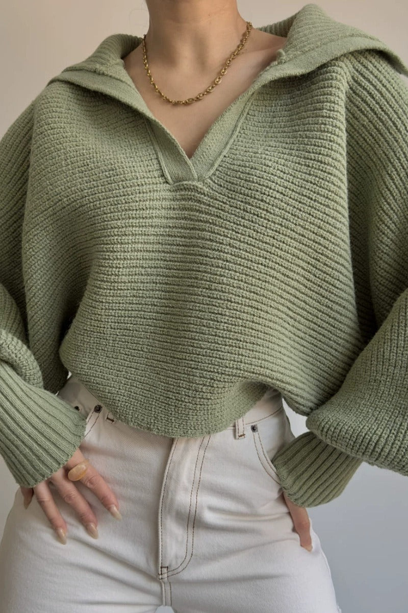 Long Sleeve Collared Knit Sweater