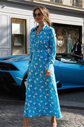 V Neck Long Sleeve Printed A Line Floral Dress