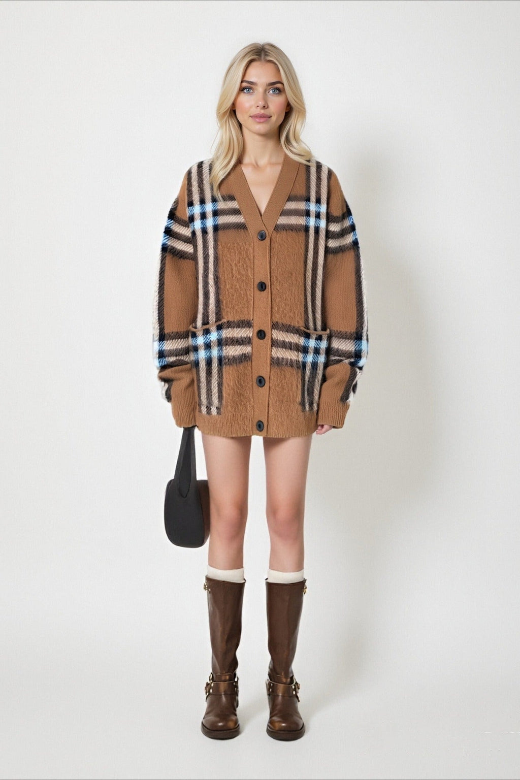 Plaid Vintage Relaxed Plus V-Neck Cardigan