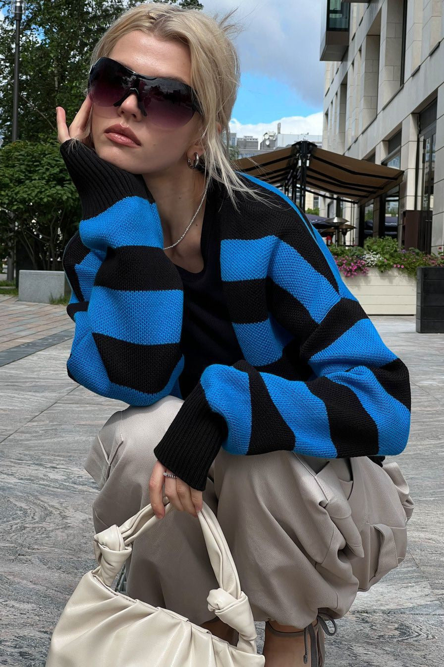Relaxed Russian Colorblock Knit Cardigan