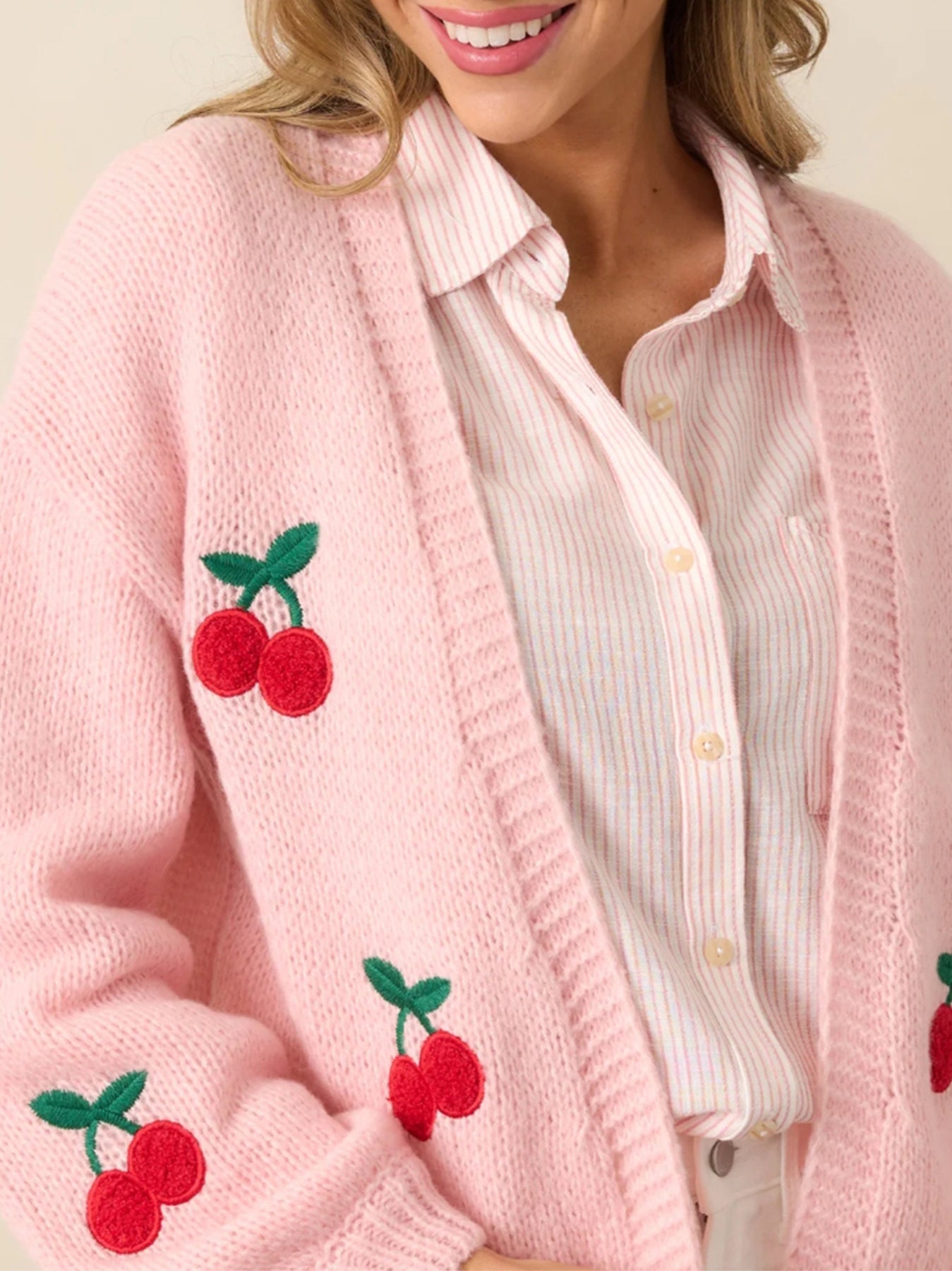 Embroidered Long-Sleeve Knit Cardigan
