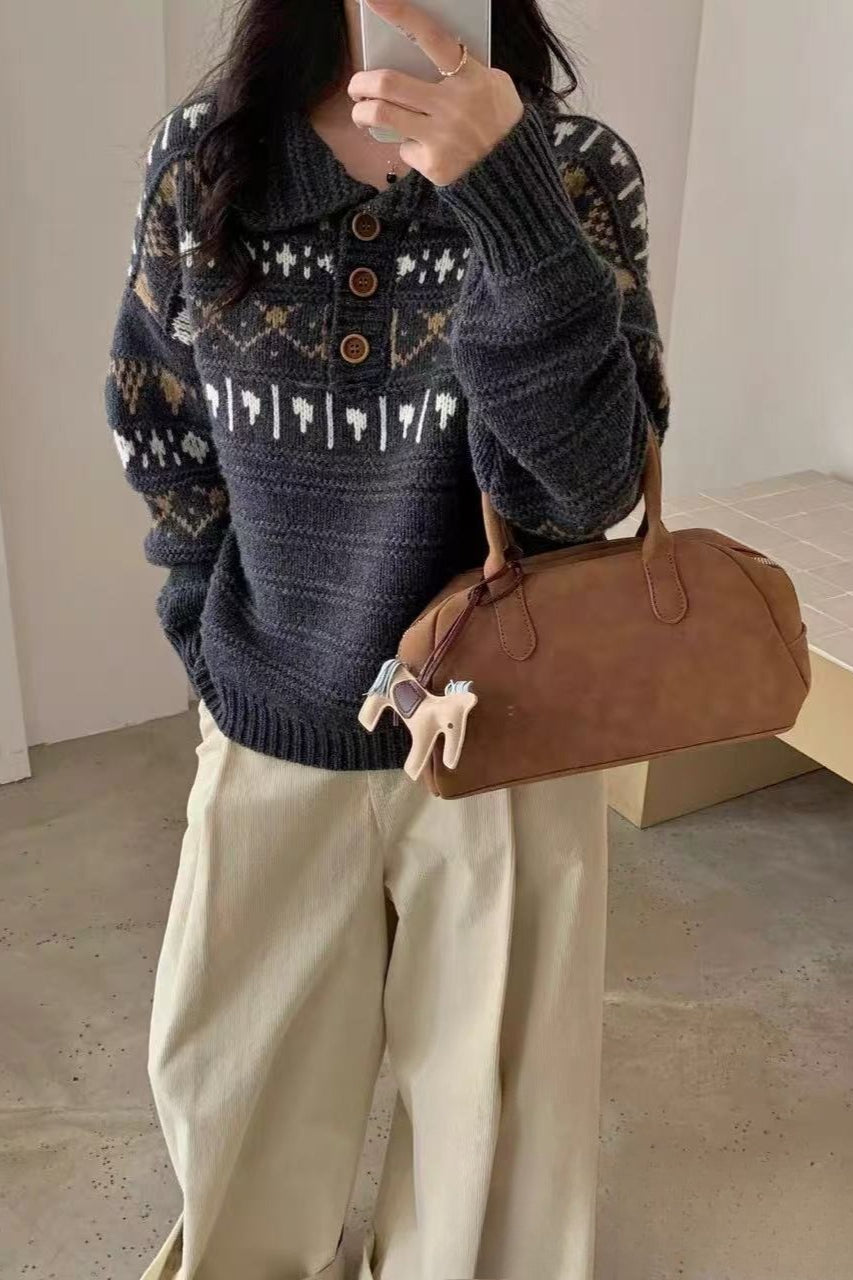 Relaxed Fair Isle Knit Sweater
