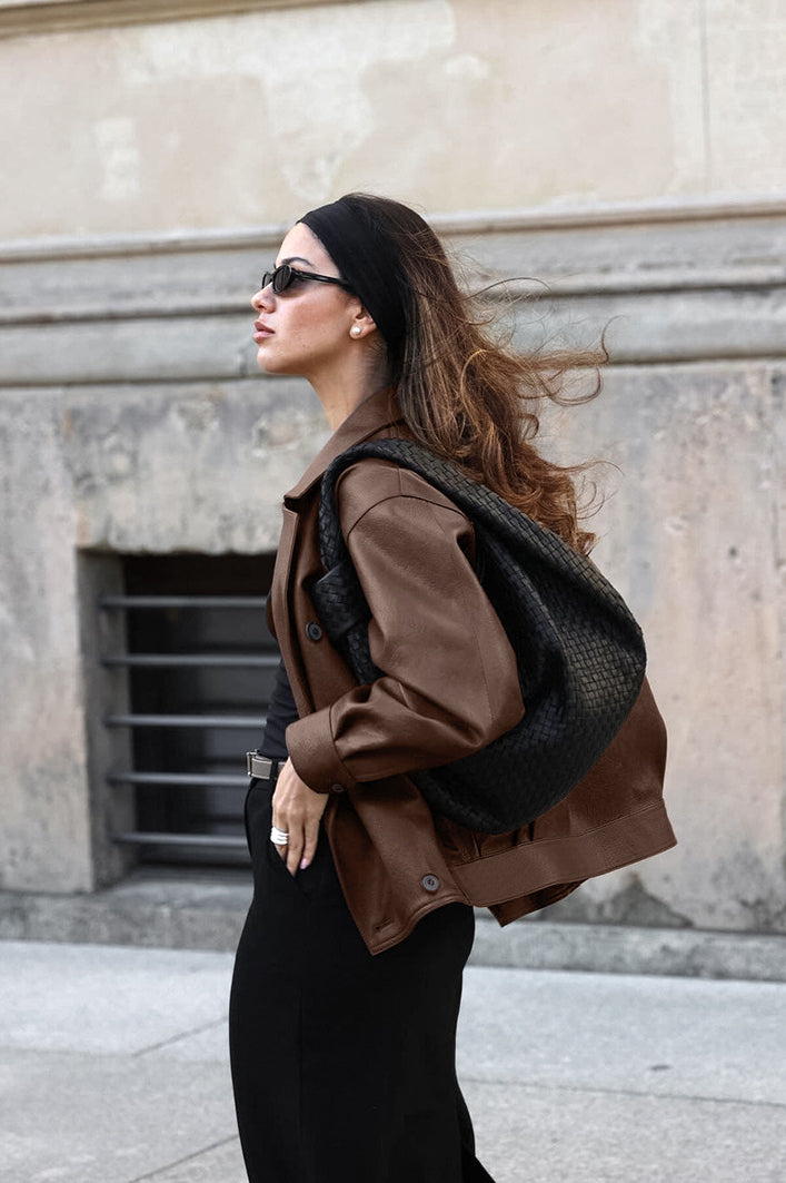 Retro Brown Leather Blazer Coat