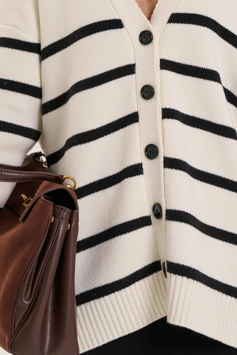 Striped V-Neck Relaxed Knit Cardigan