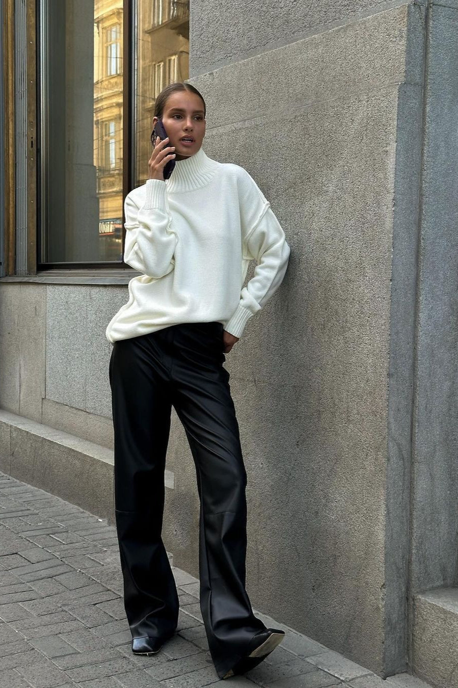 Colorblock High Neck Knit Sweater