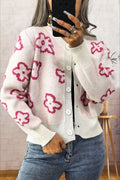 Floral Jacquard Short Button Knit Cardigan