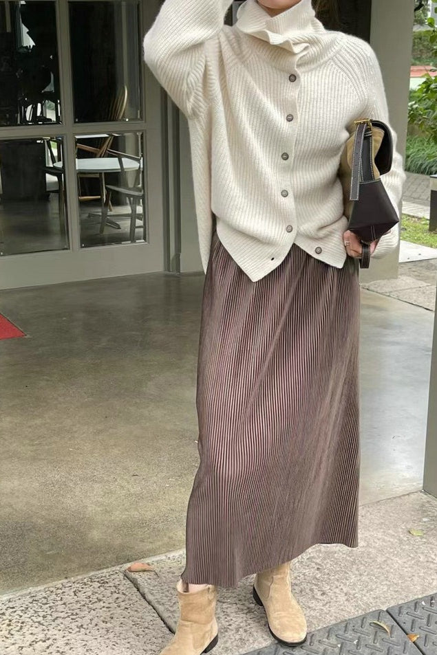 Retro Textured Slim Button Solid Cardigan