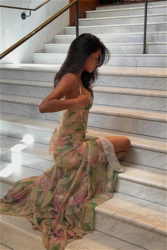 Alluring High Waist Split Floral Dress