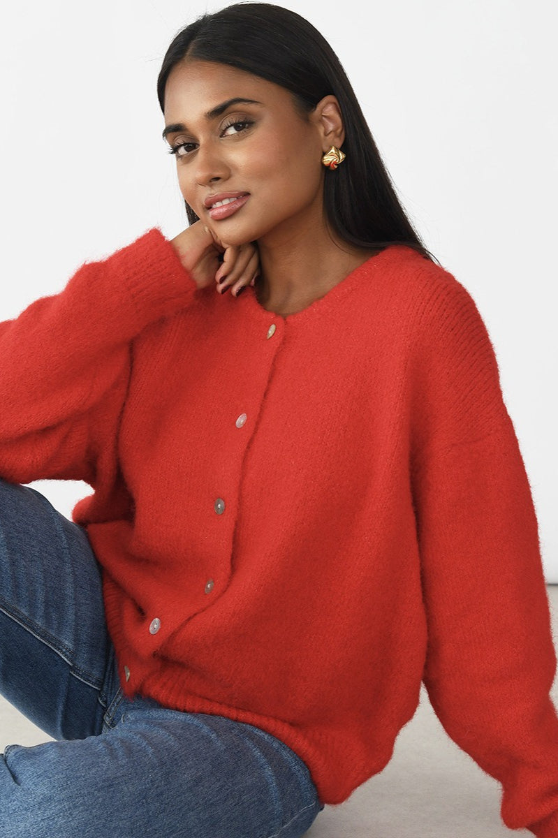 Soft Gray Retro Button Knit Cardigan