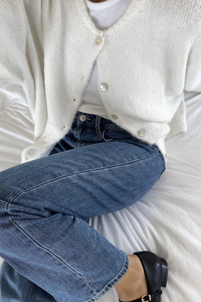 Soft Gray Retro Button Knit Cardigan