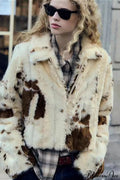 Collared Printed Faux Fur Mini Coat