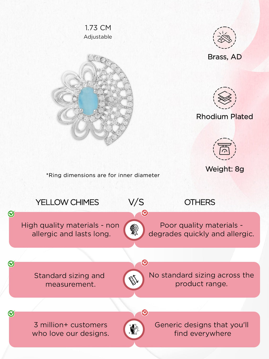 Rhodium Plated Adjustable AD Stone Ring