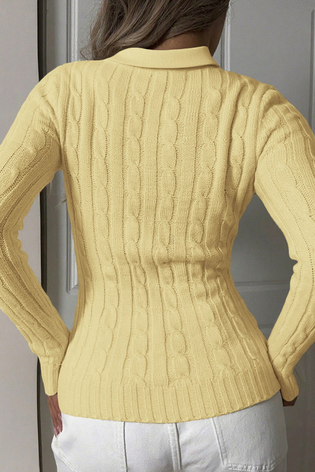Collared Long Sleeve Knitted Sweater