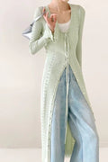 Light Green V-Neck Lace-Up Midi Cardigan