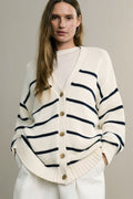 Flowy Striped V-Neck Casual Knit Cardigan