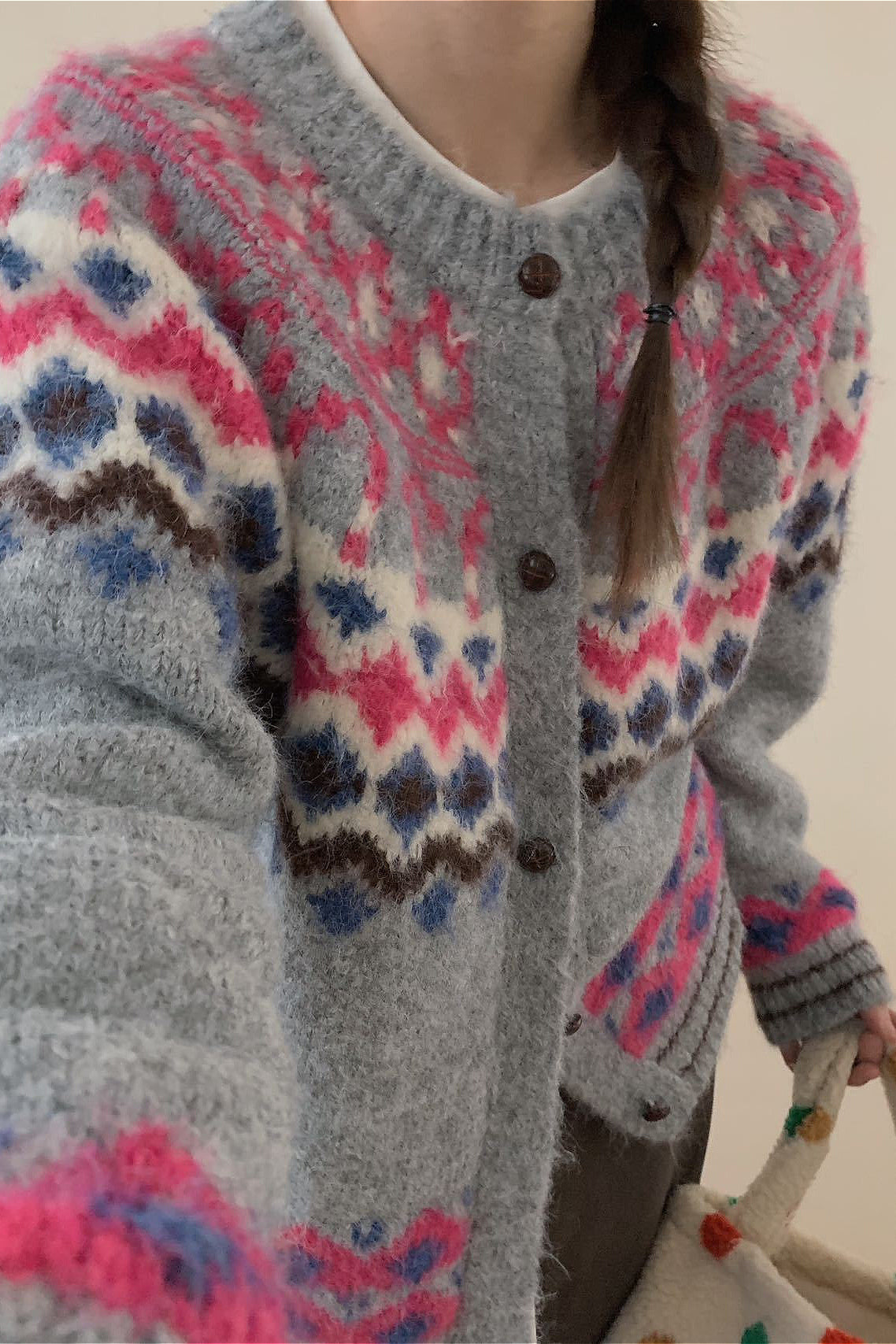 Vintage Fair Isle Jacquard Knit Cardigan