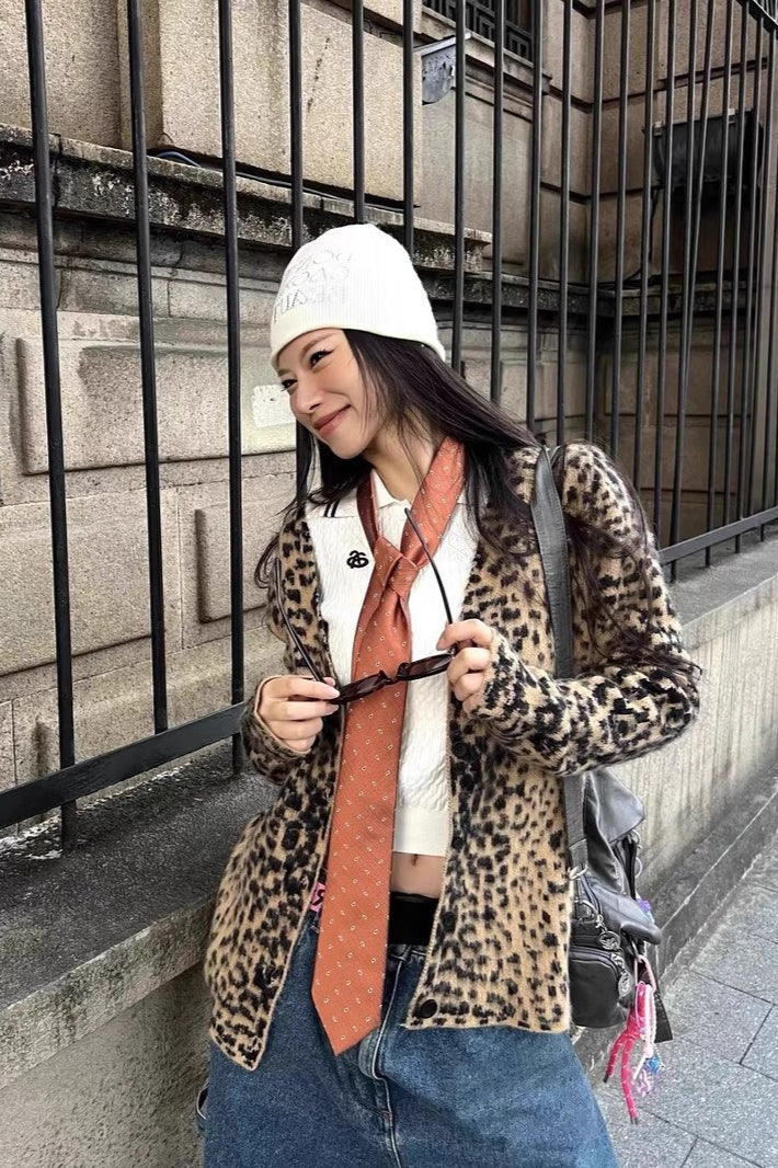 Retro Leopard Print V Neck Sweater