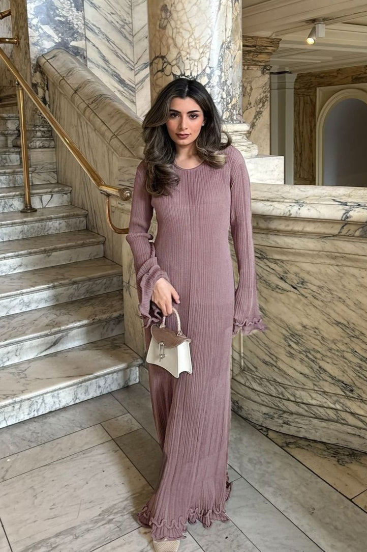 Ruffled Long Sleeve Fitted Maxi Dress