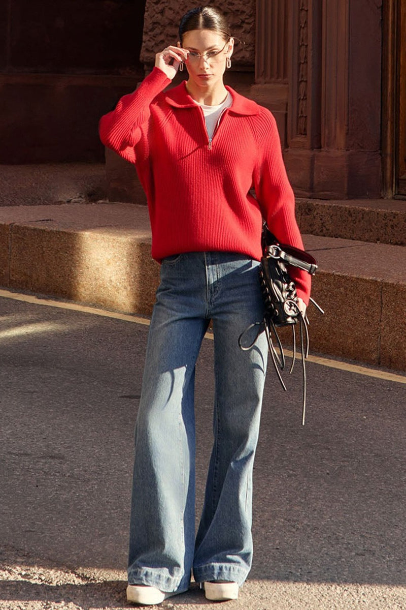 Polo Collar Pullover Knit Sweater