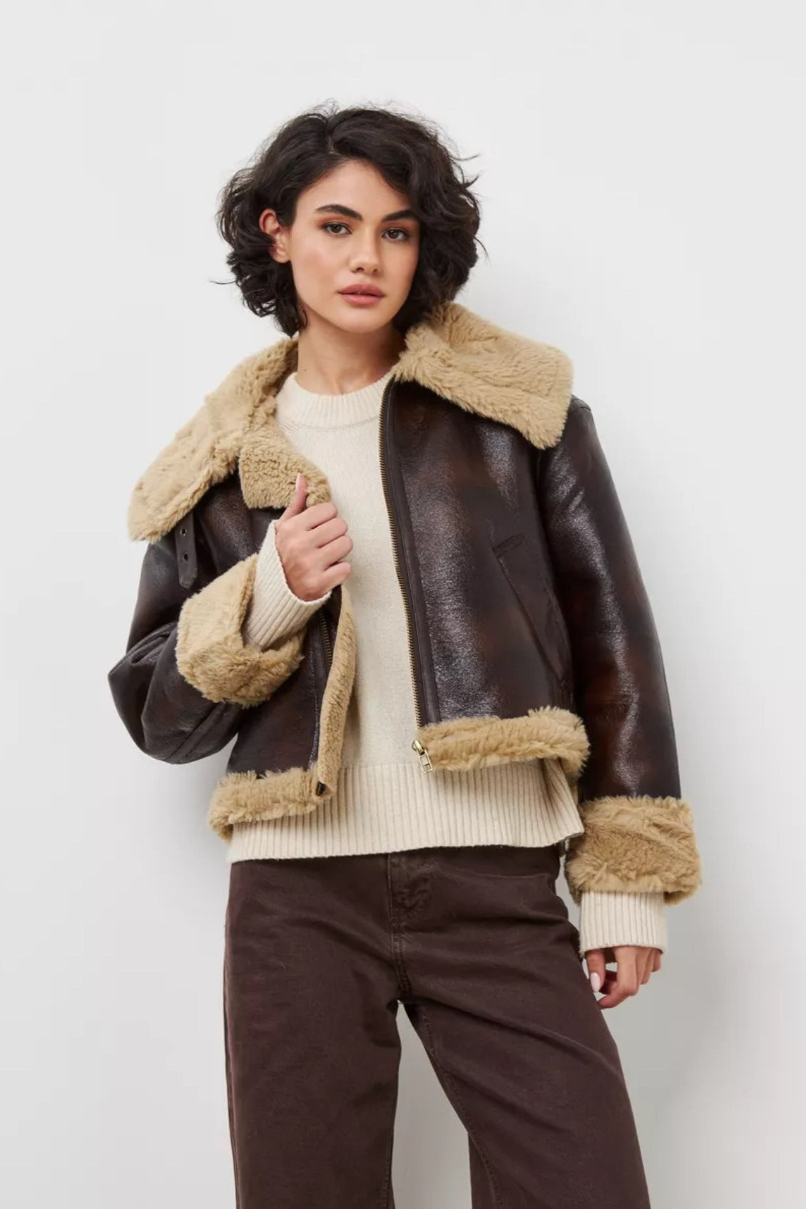 Retro Faux Fur Collared Short Coat