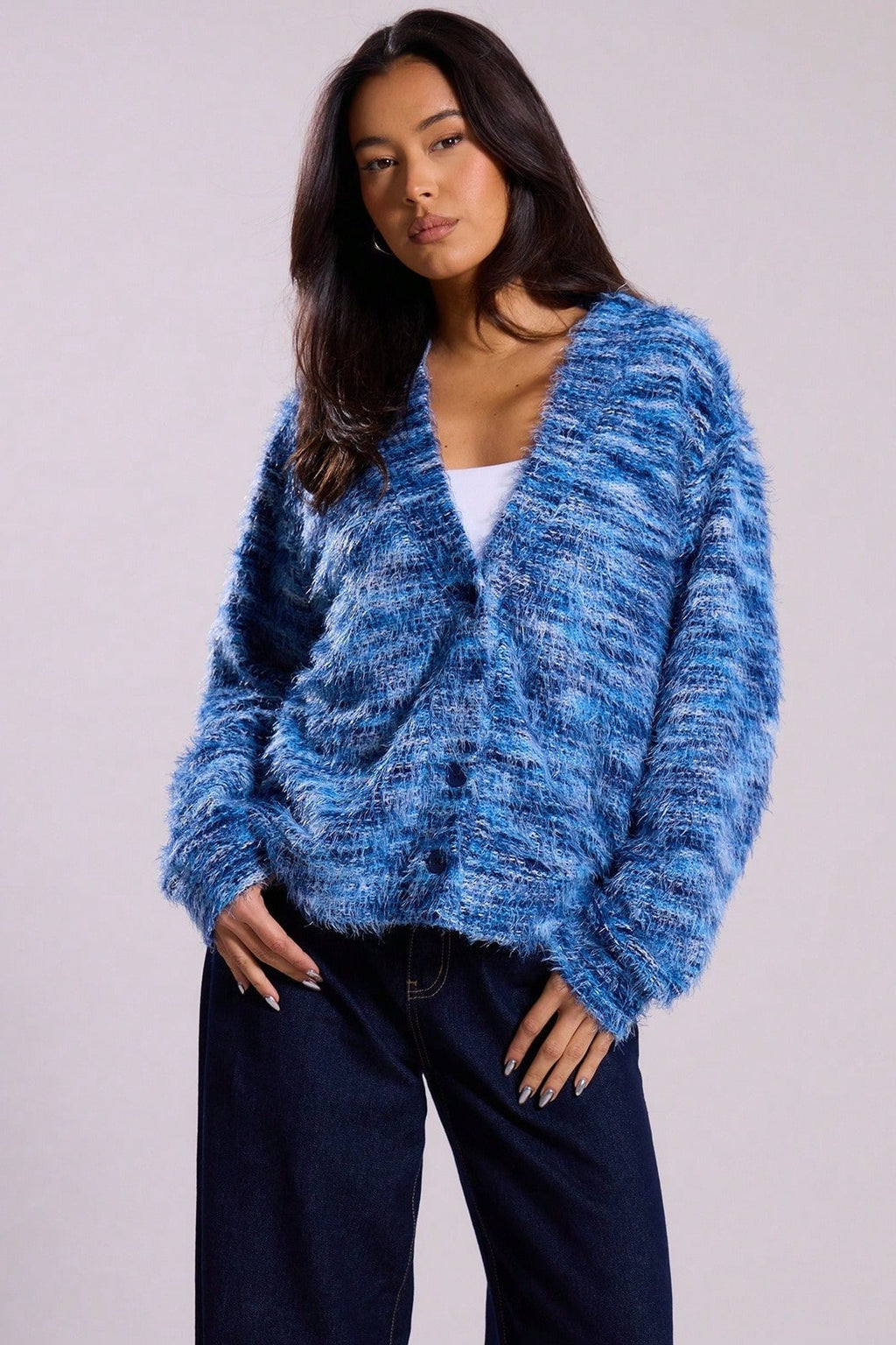 Retro Deep V-Neck Plush Long Knit Cardigan