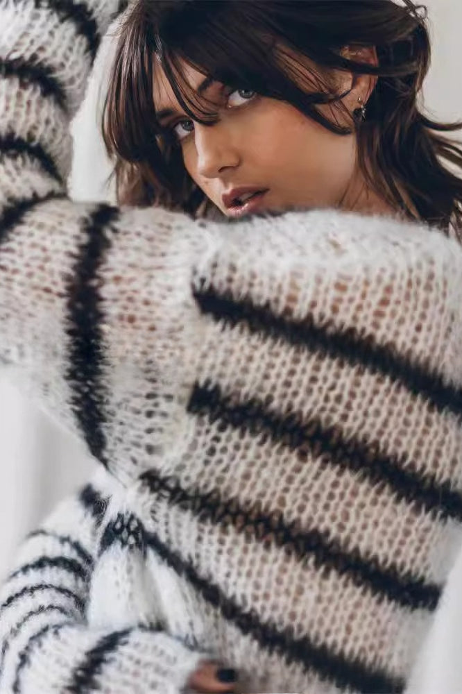 Loose Striped Crew Neck Sweater