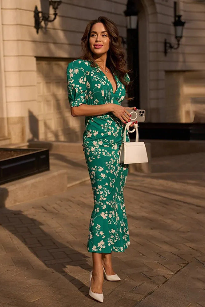 Fitted Puff Sleeve Floral Dress