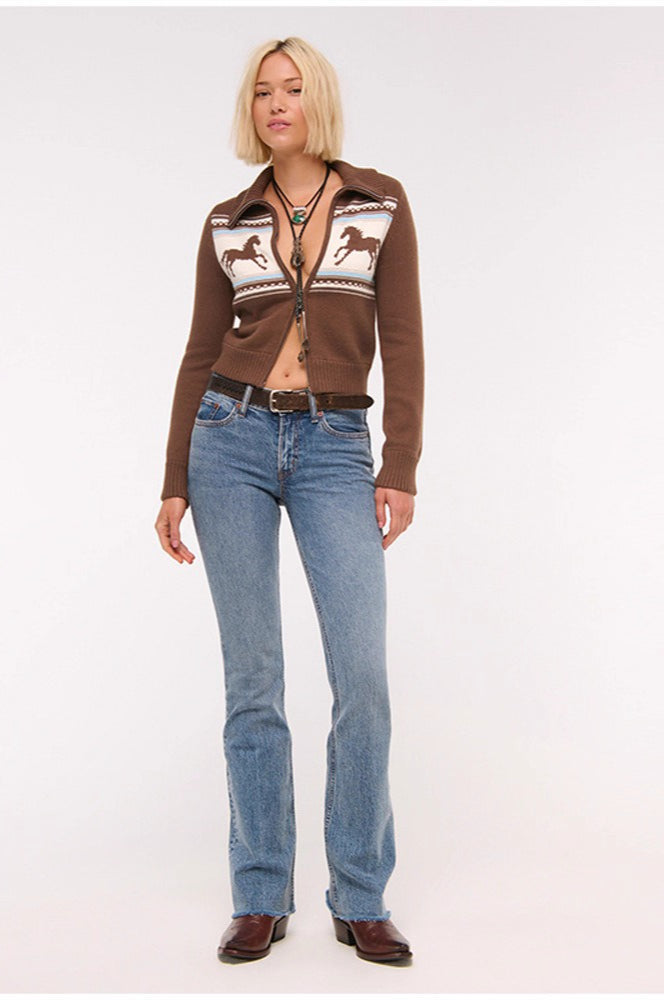 Versatile Collar Colorblock Short Cardigan