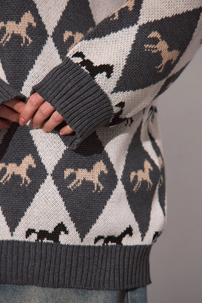 Relaxed Horse Graphic Pullover Sweater