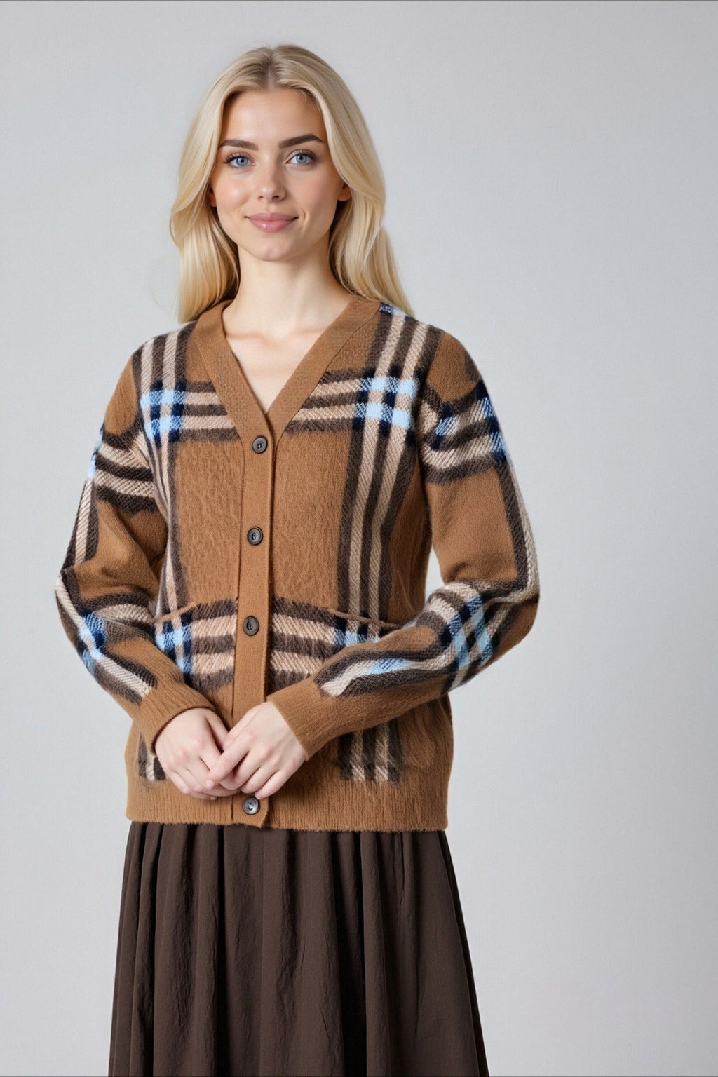 Plaid Vintage Relaxed Plus V-Neck Cardigan
