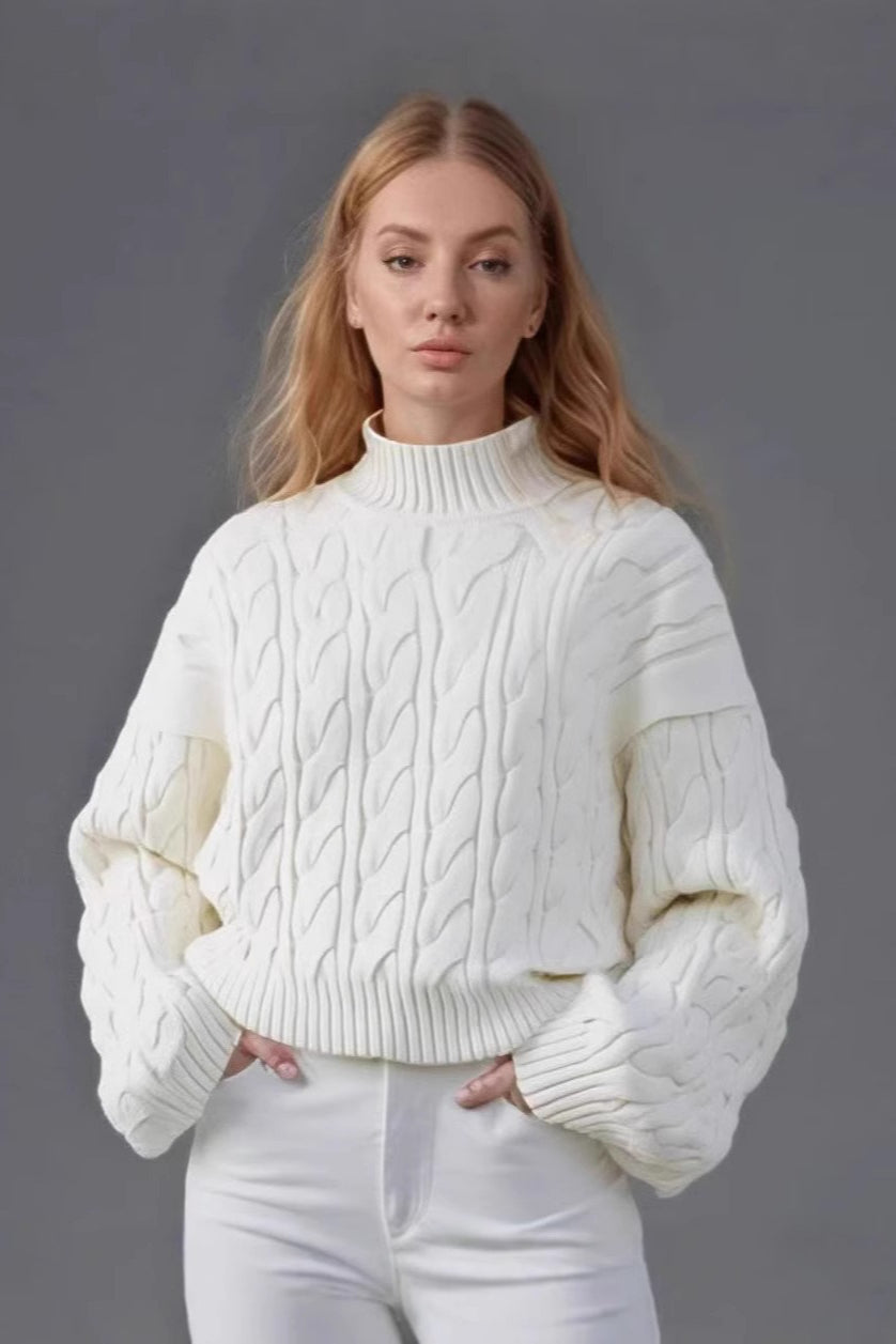 Warm Half Neck Cable Sweater
