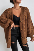 V-Neck Retro Cable Knit Puff Sleeve Cardigan
