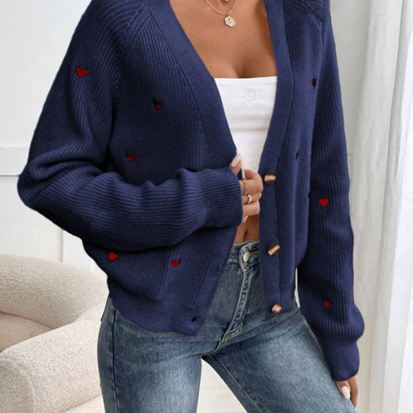 Heart Stitch V-Neck Knit Cardigan