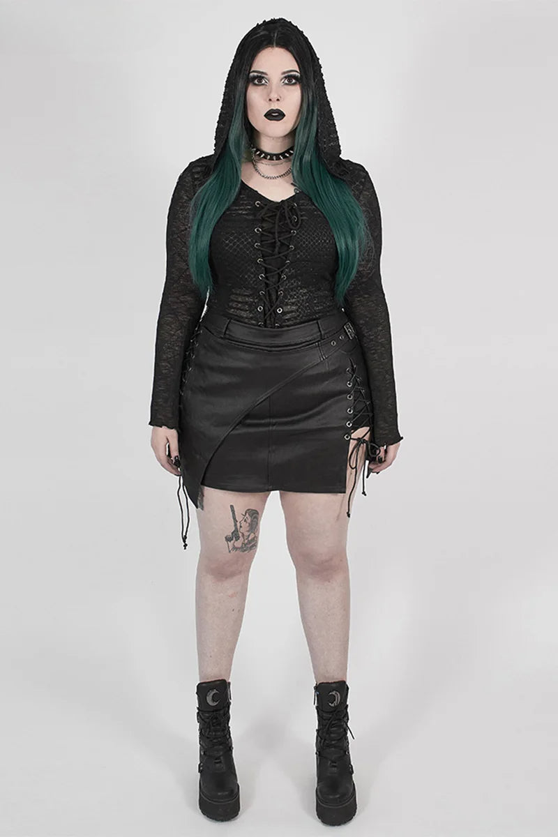 Black PU Leather Irregular Elastic Mini Dress