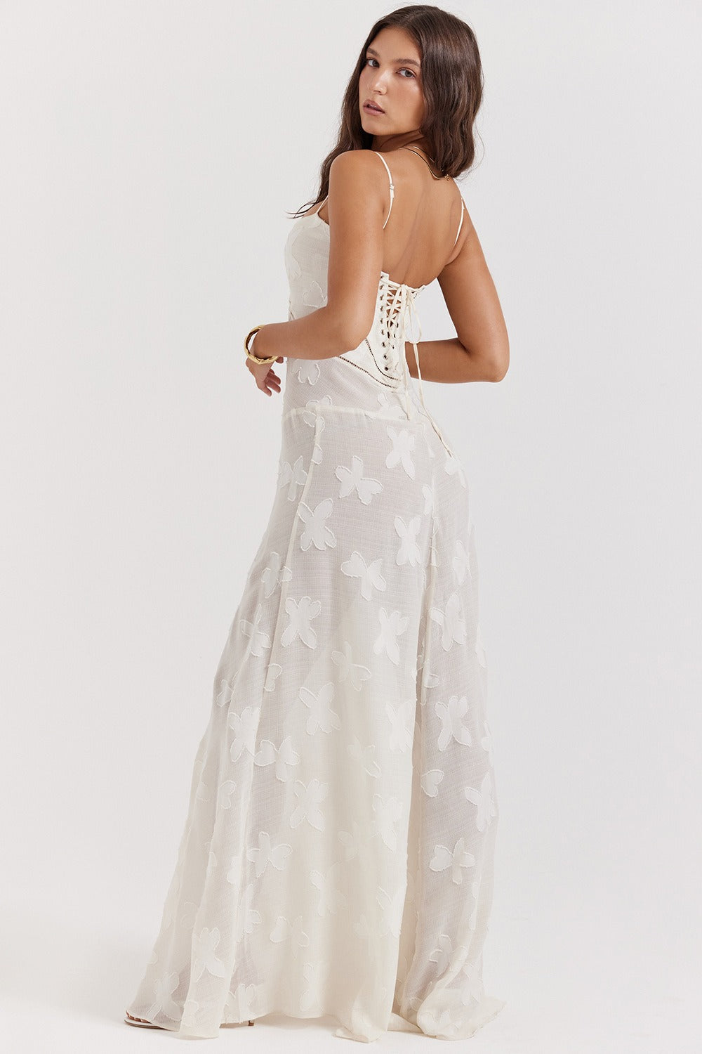 Lace Ribbon Romantic Style Maxi Dress