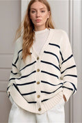 Striped Cotton V-Neck Knit Cardigan
