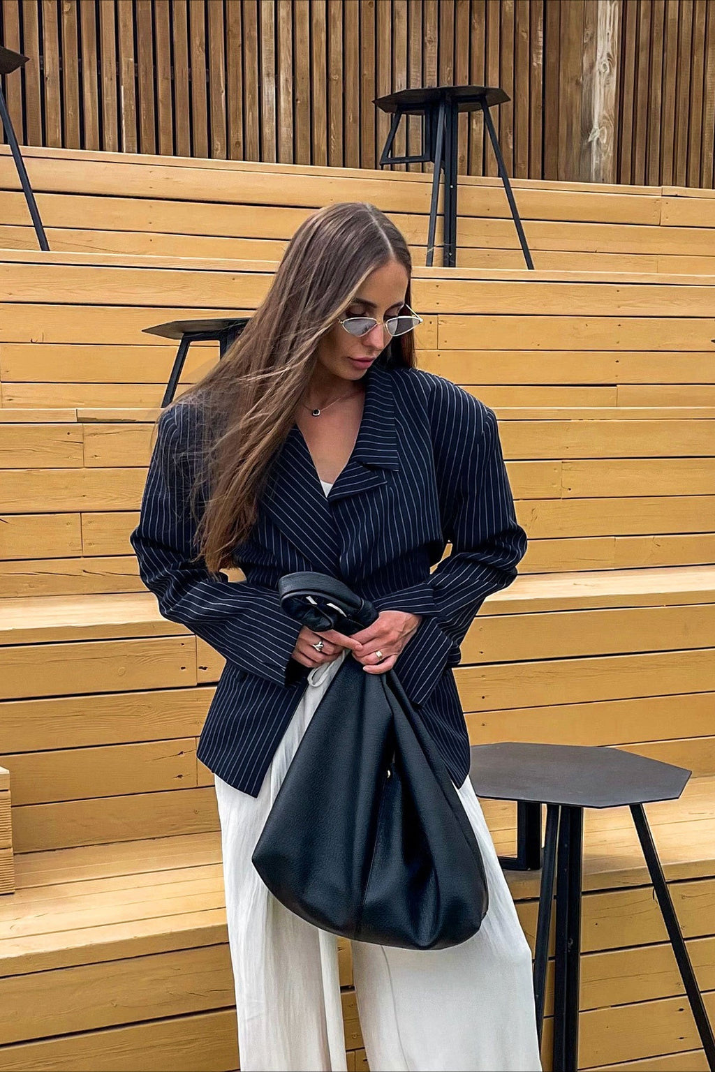 Striped Fitted Waist Designer Blazer Coat
