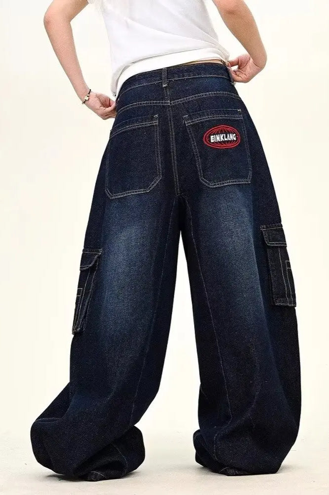 Dark Blue Cargo Wide-Leg Jean