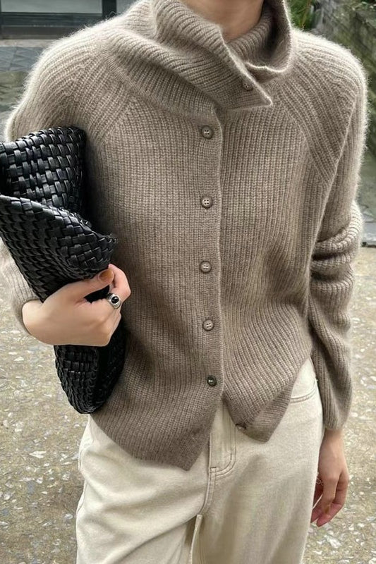 Retro Textured Slim Button Solid Cardigan