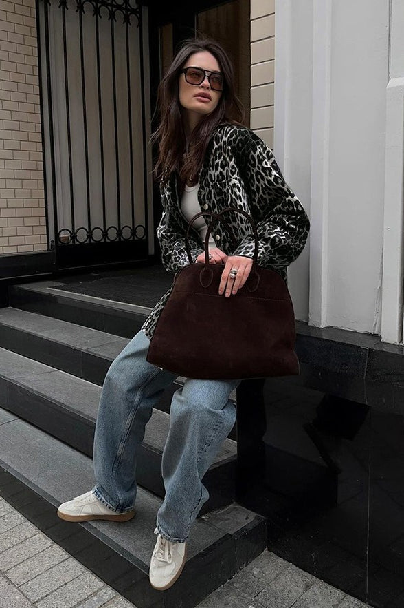 Leopard Print Long Sleeve Open Coat