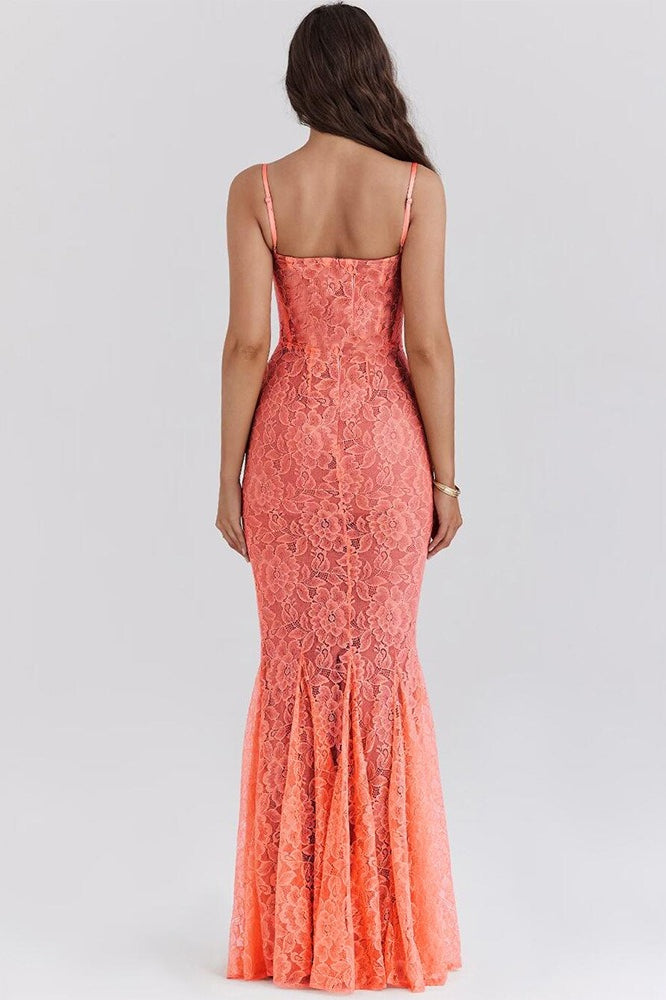 Lace Open Back Spaghetti Strap Maxi Dress