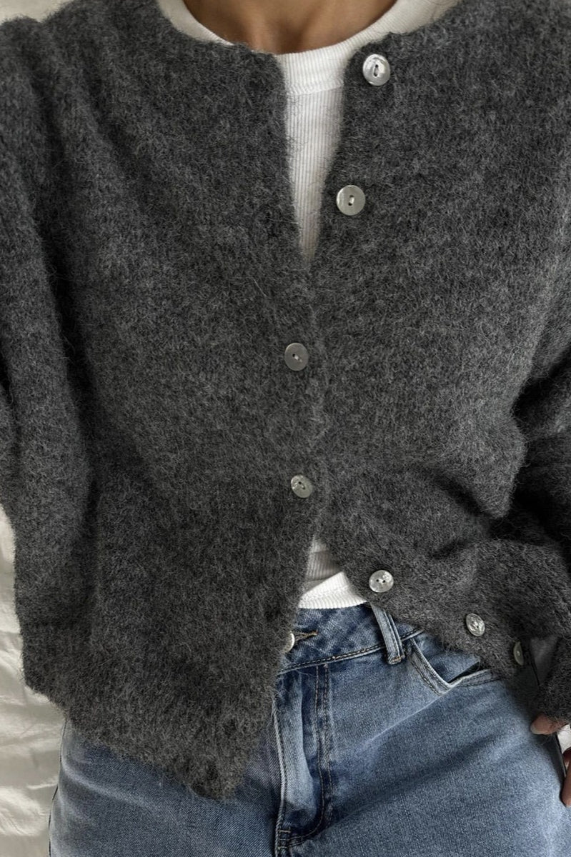 Soft Gray Retro Button Knit Cardigan
