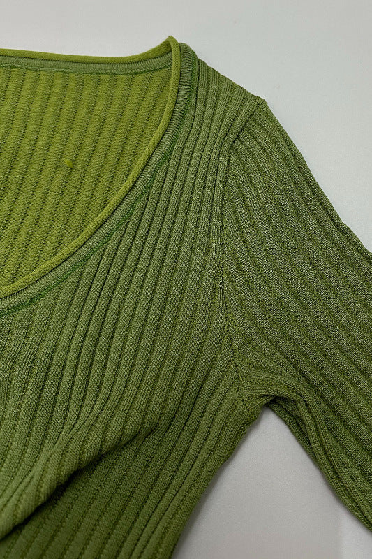 Front-Tie Cropped Rib Knit Cardigan